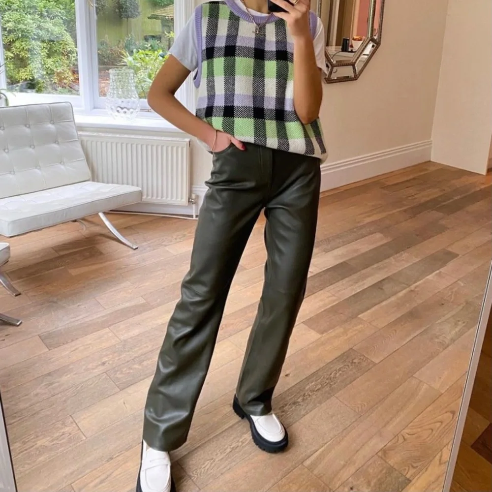 Zara genuine leather straight leg pants limited edition blogger aritzia melina - Picture 3 of 13